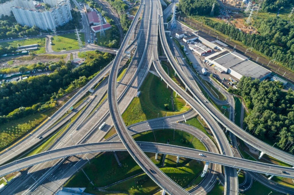 Complex overpass. Aerial vertical shot.